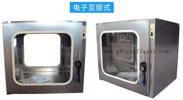 電子互鎖傳遞窗內(nèi)部采用集成電路，電磁鎖， 控制面板，指示燈等實現(xiàn)連鎖