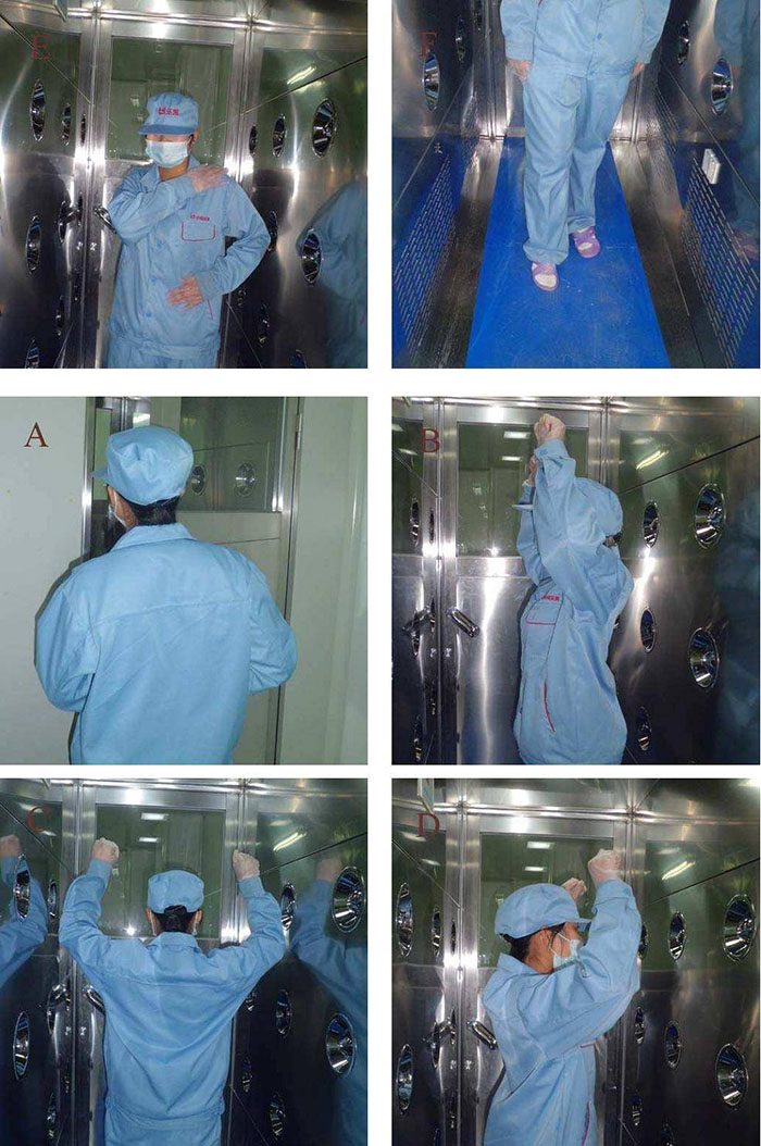 進入風淋室風淋結(jié)束后，風淋結(jié)束后應(yīng)及時脫下防護服和鞋帽，并按照規(guī)定進行廢棄或清洗。